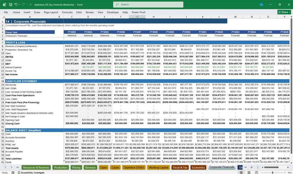 Upstream Oil & Gas Financial Model (Excel Template)