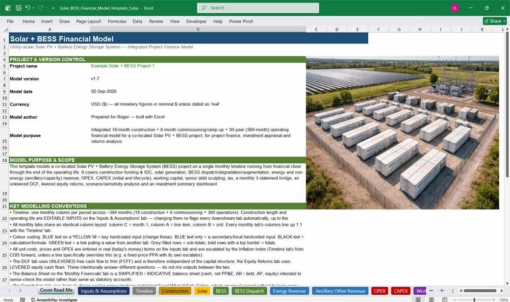 Solar + BESS Financial Model Template