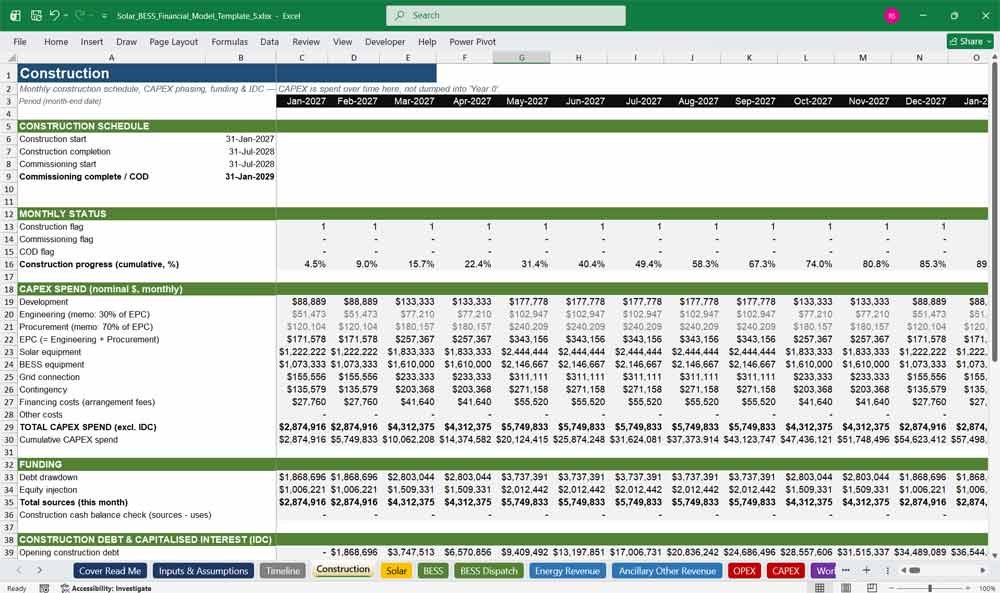 Battery Storage Financial Model Template