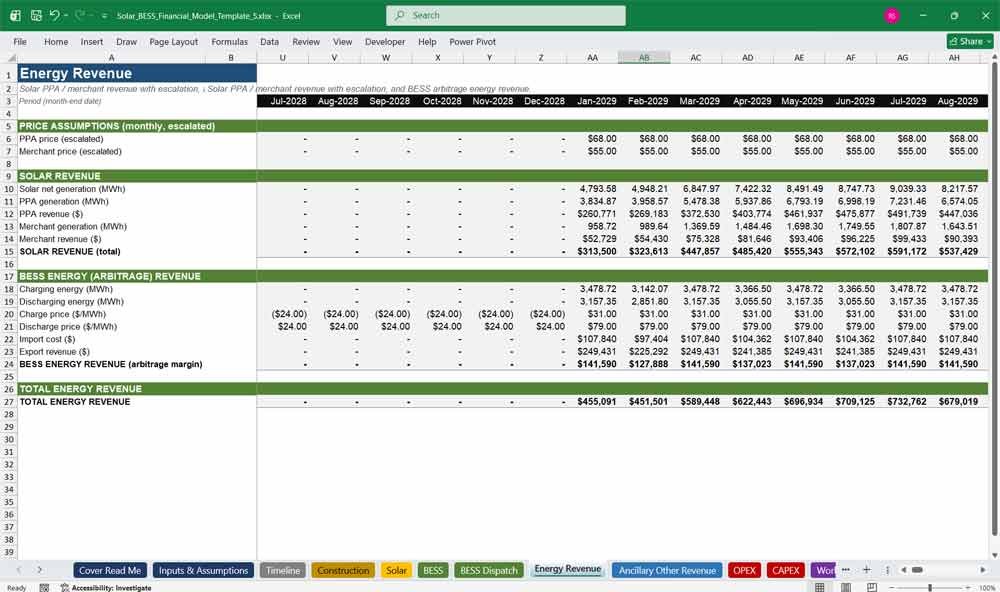 Battery Energy Storage Systems Financial Template