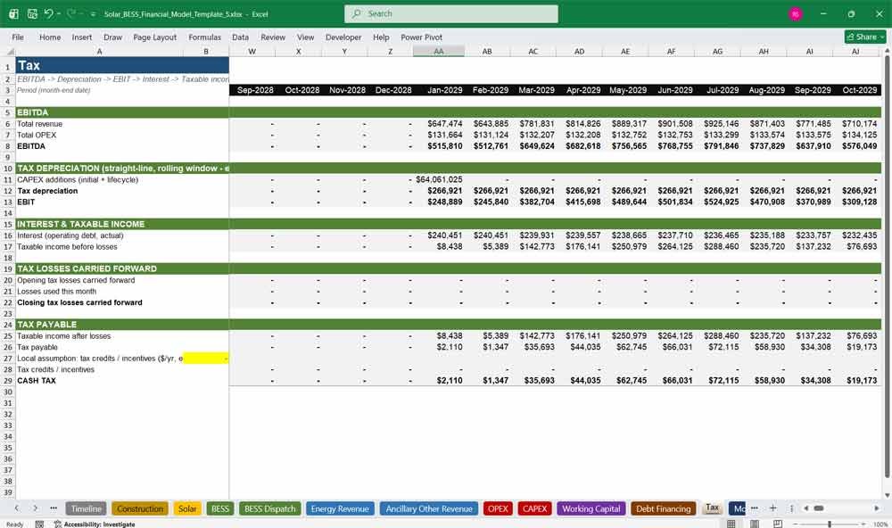 Battery Energy Storage Financial Template