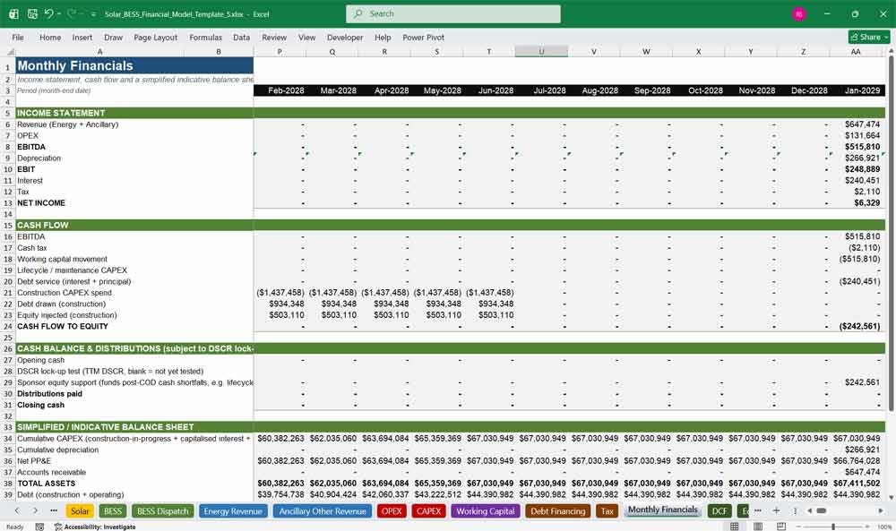 Battery Energy Storage CAPEX Financial Template