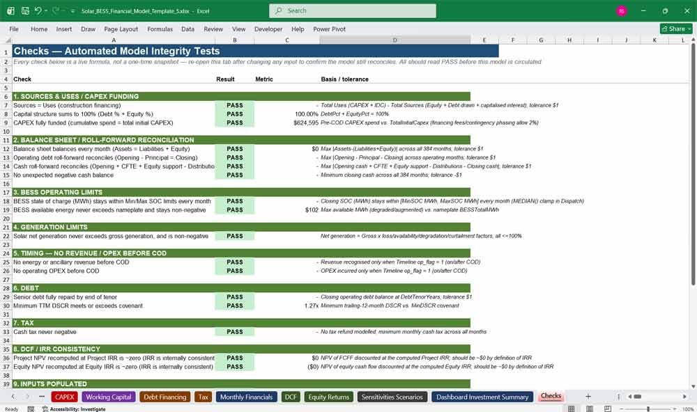 Solar + BESS Financial Model Template