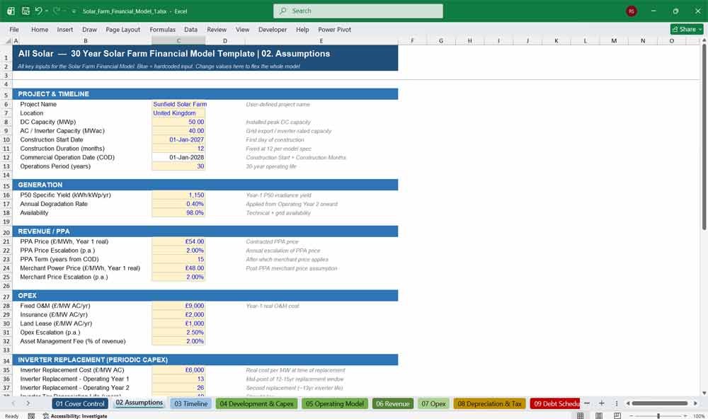 Solar Farm Financial Model Template