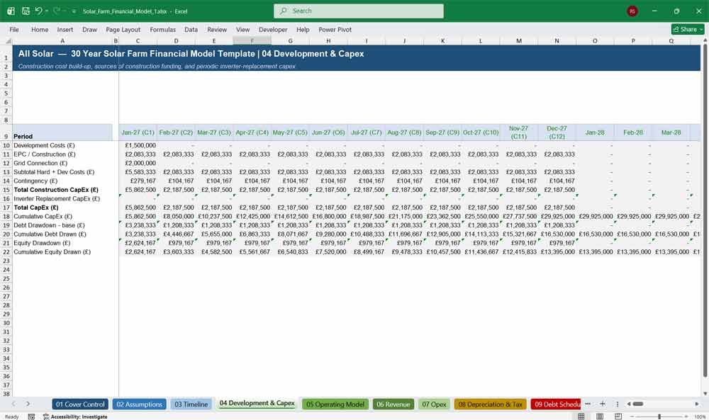 30 Year Solar Farm Financial Model Template