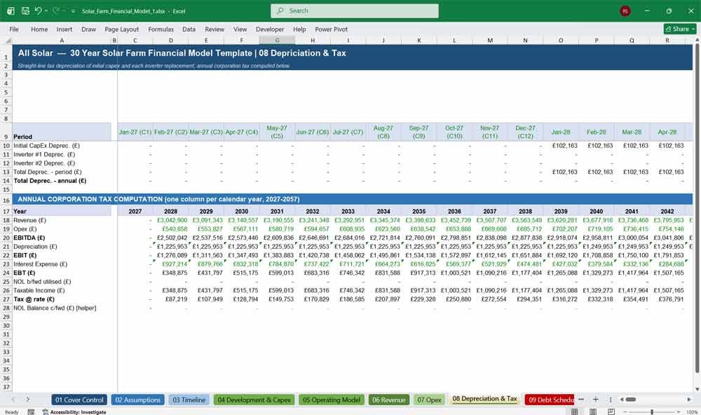 30 Year Solar Farm Financial Model Template Excel