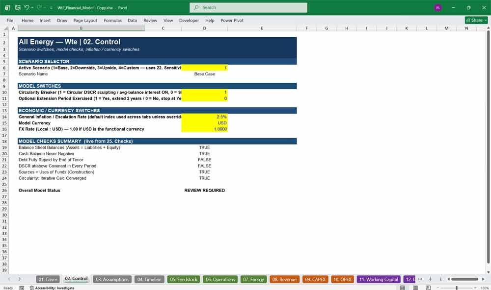 Waste To Energy Plant Model Template Excel