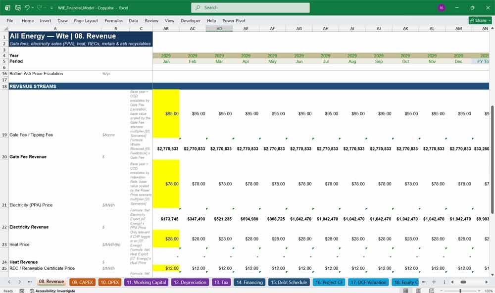 Wte Plant Revenue Template