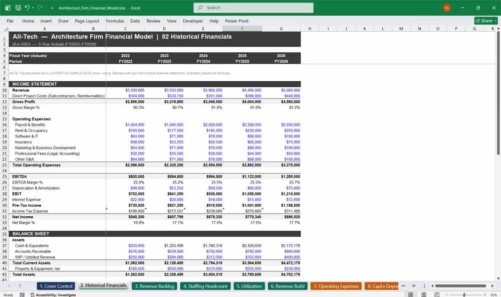 Architect Financial Model Template