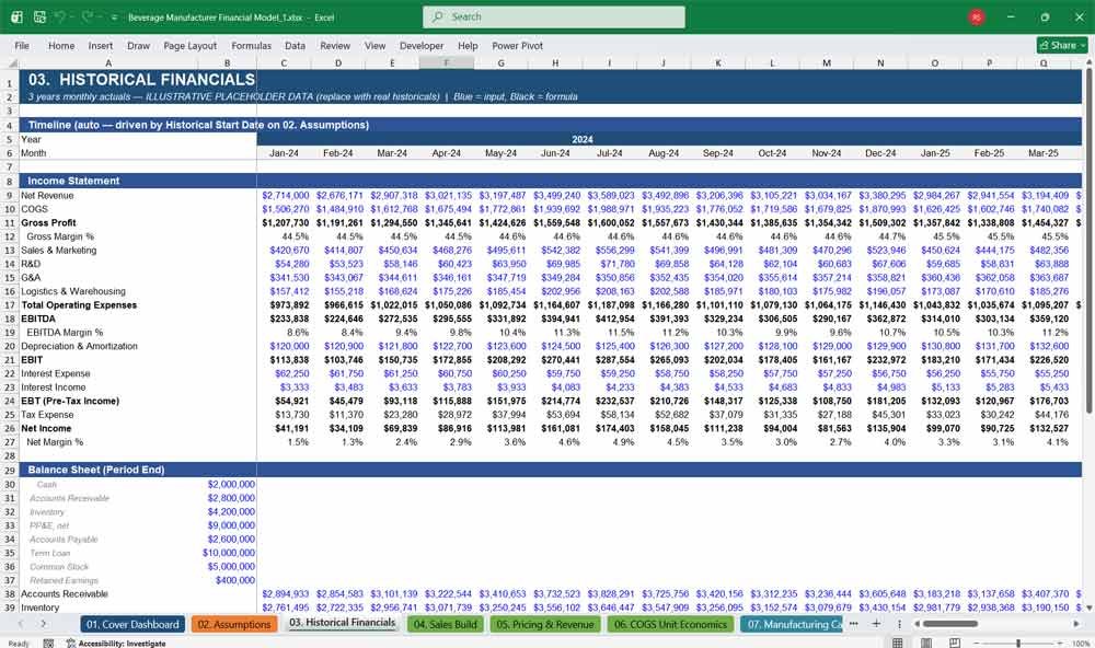 Beverage Manufacturer DCF Financial Model Template