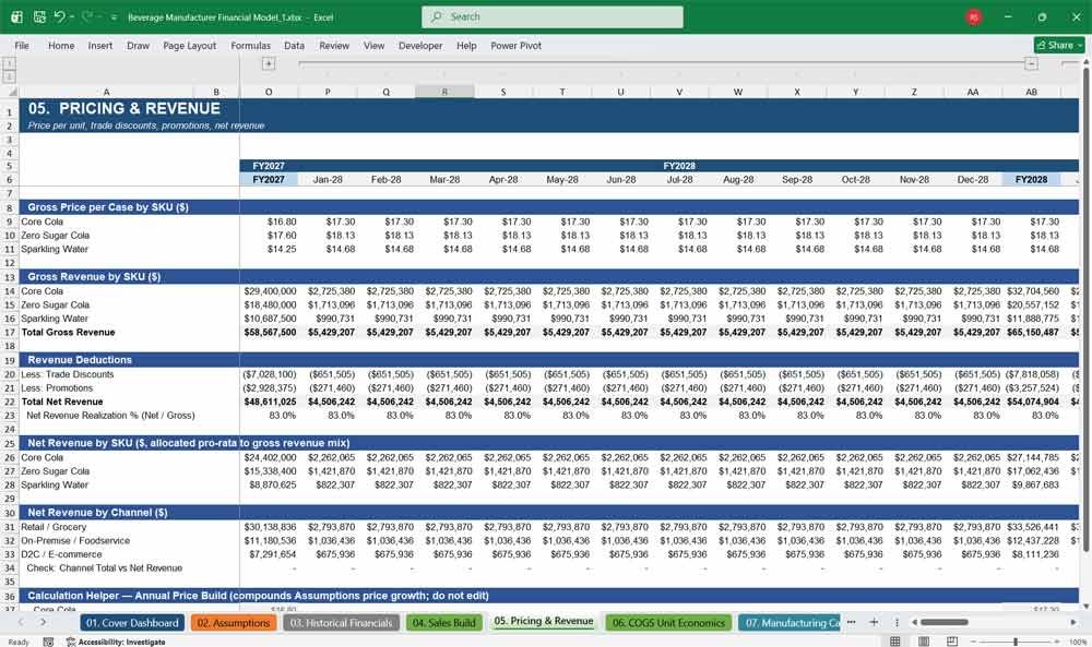 Beverage Manufacturer DCF Model Template