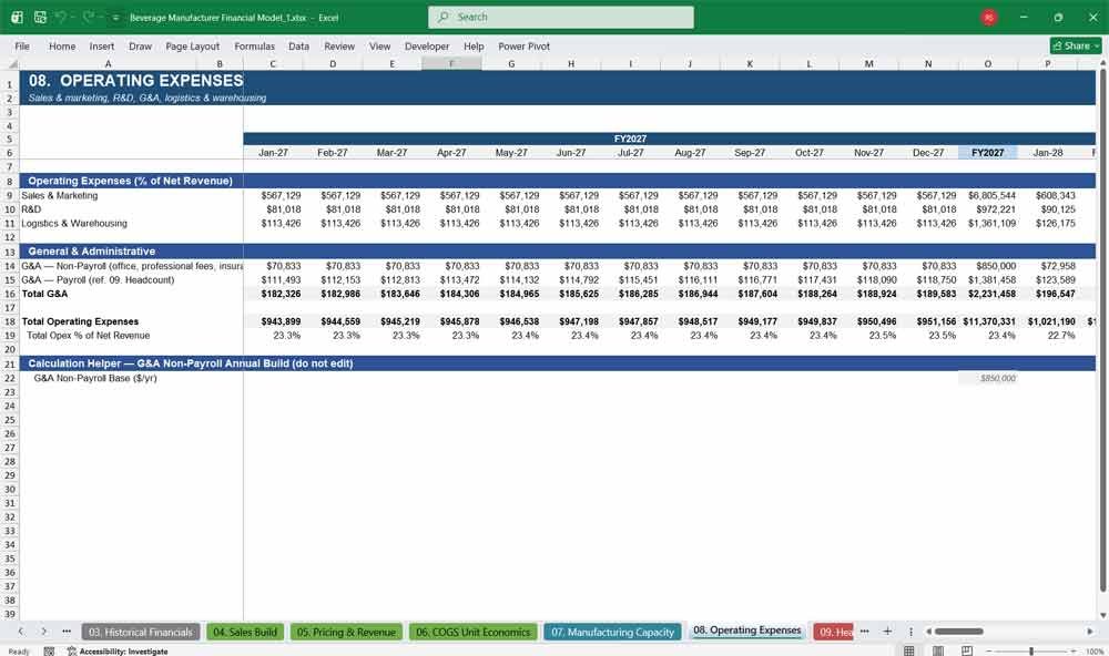 Beverage Manufacturer Financial Model Template xlsx