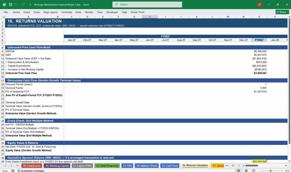 Drinks Manufacturer DCF Model Template Excel