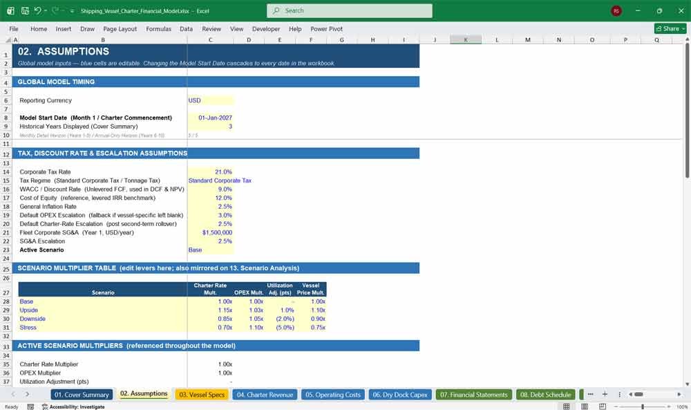 Shipping Vessel Charter Financial Model Template