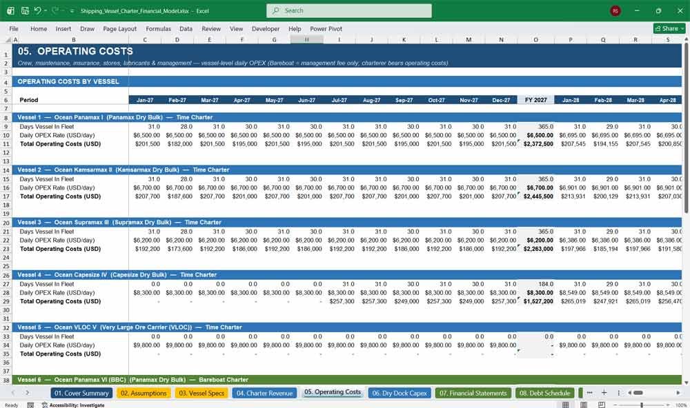 Bulk Tanker Charter Financial Model Template Excel