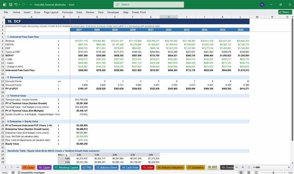 Feed Mill DCF Model Template