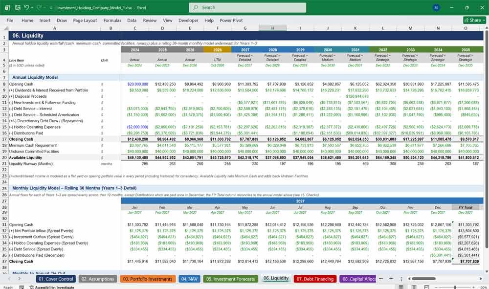 Investment Holding Company NAV Template Excel