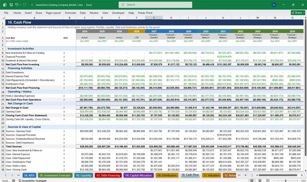 Investment Holding Cash Flow Template