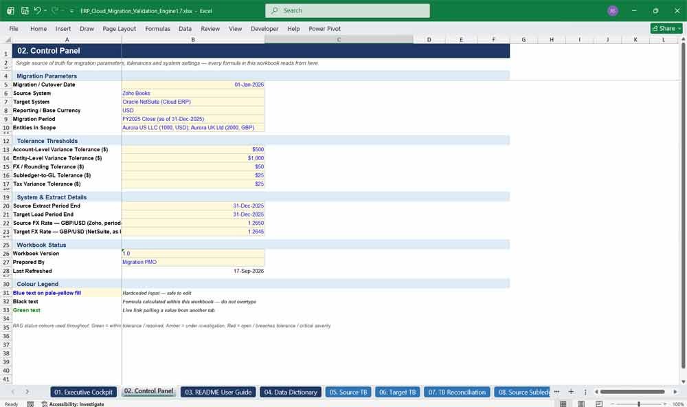 Cloud ERP Data Migration Tool, Excel Trial Balance & Subledger Validation Engine