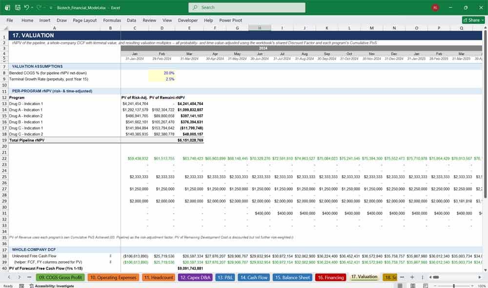 Biotech Financial Model Template Excel
