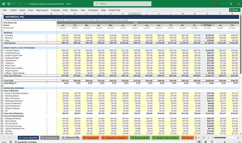 Consulting Agency Financial Model Template
