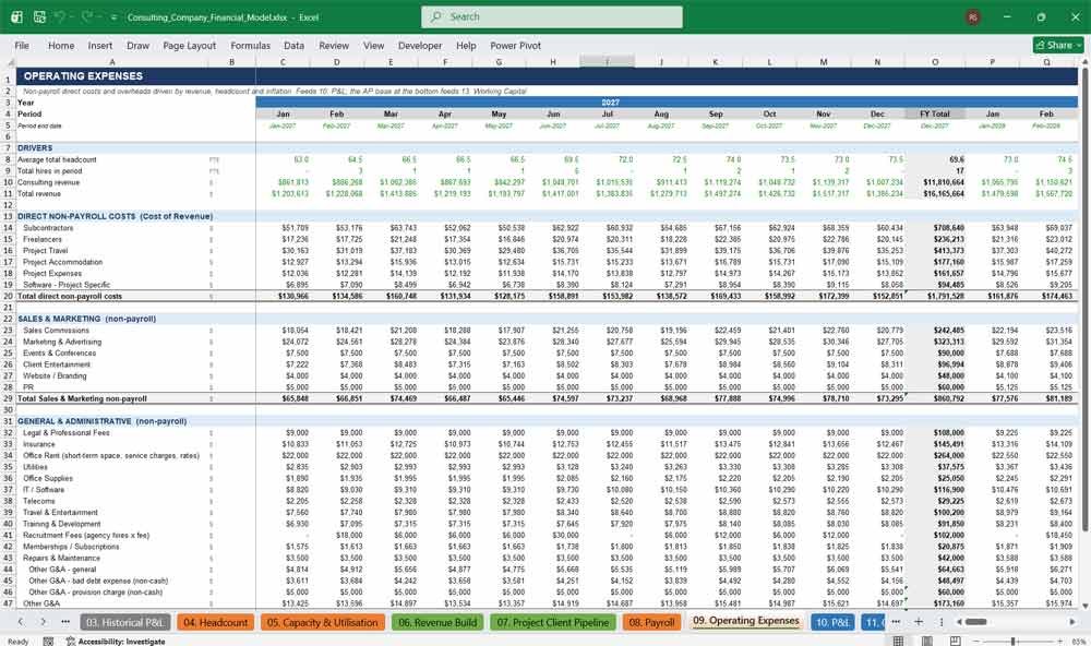 Consulting Agency Financial Statements Excel