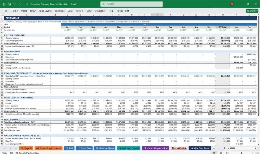 Consulting Agency Financial Statement Excel
