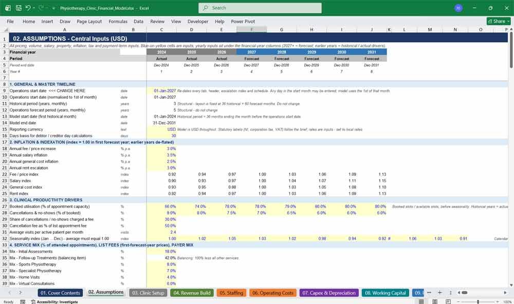 Physiotherapy Clinic Financial Model Template Excel