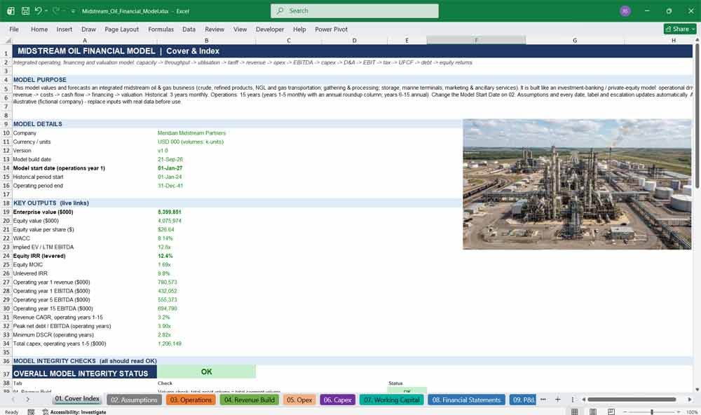 Midstream Oil Financial Model Template (Excel)
