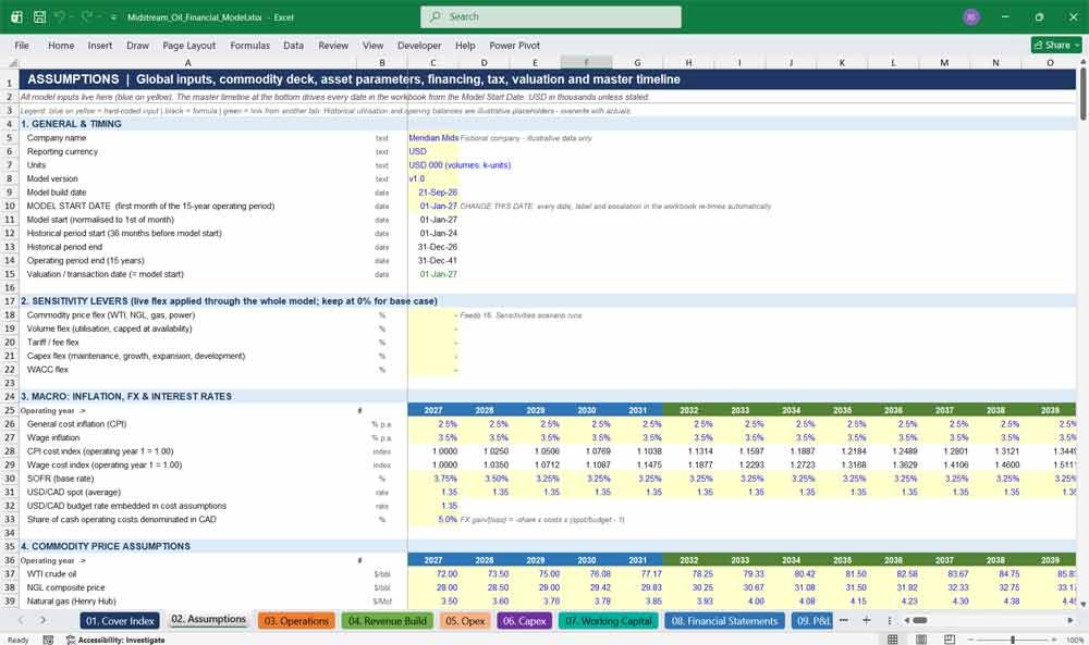 Midstream Oil Financial Model Template (Excel) Download