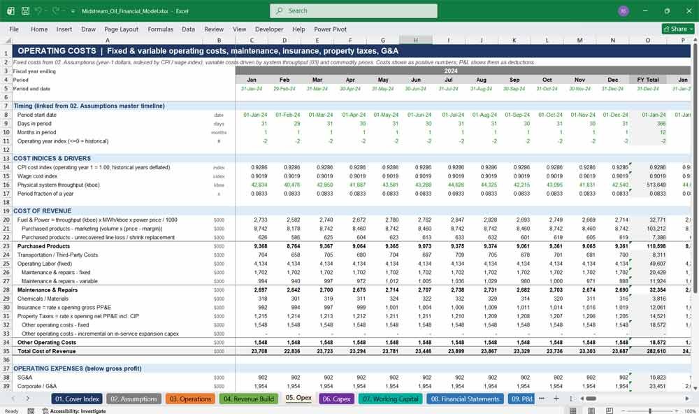 Midstream Oil & Gas Financial Model Template