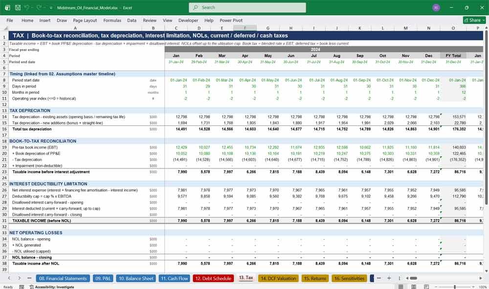Midstream Oil & Gas Excel Model