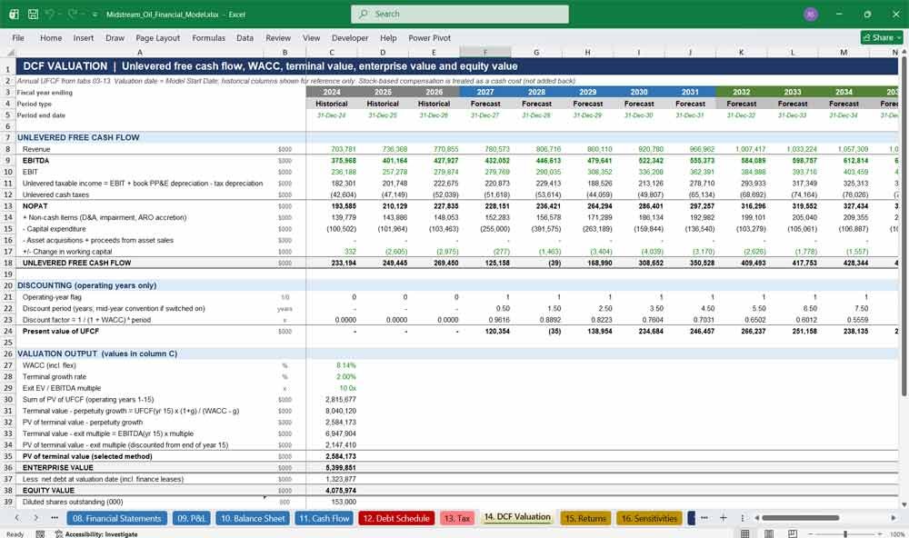 Midstream Oil Financial Model Template