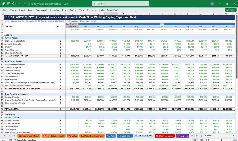 Indoor Golf Center Financial Statements Excel