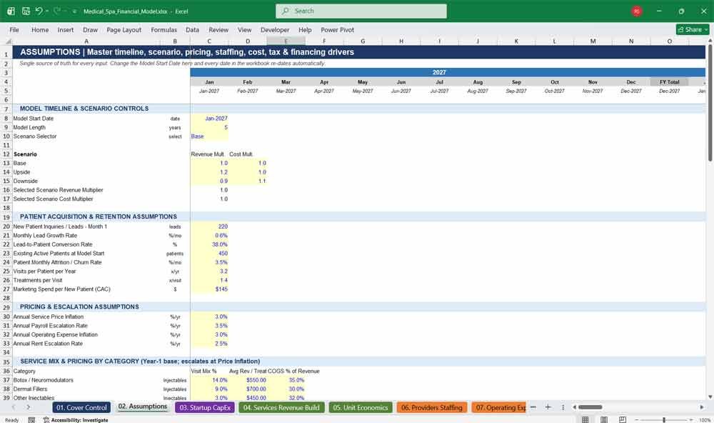 Medical Spa Financial Model Template Excel