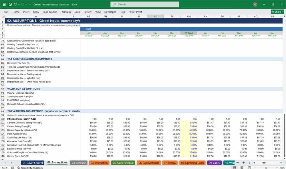 Cement Factory Financial Model Template Excel