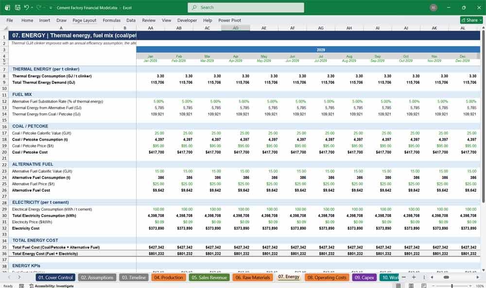 Cement Factory Financial Model Template Excel