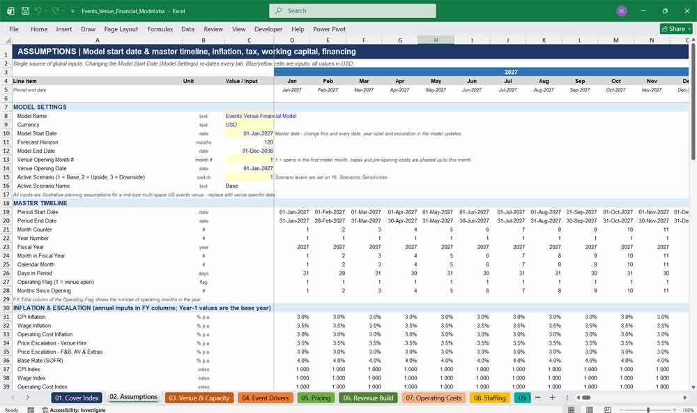 Events Venue Financial Model Template Excel