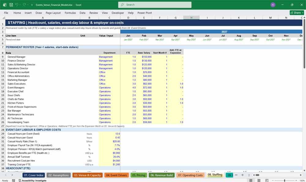 Events Venue Revenue Model Template