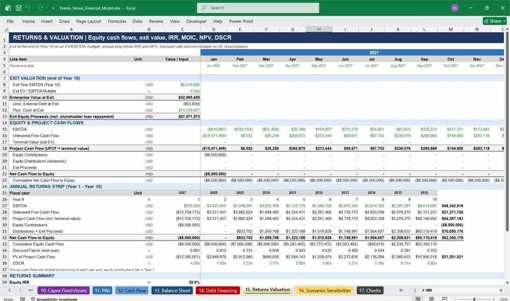 Events Venue Financial Model Template