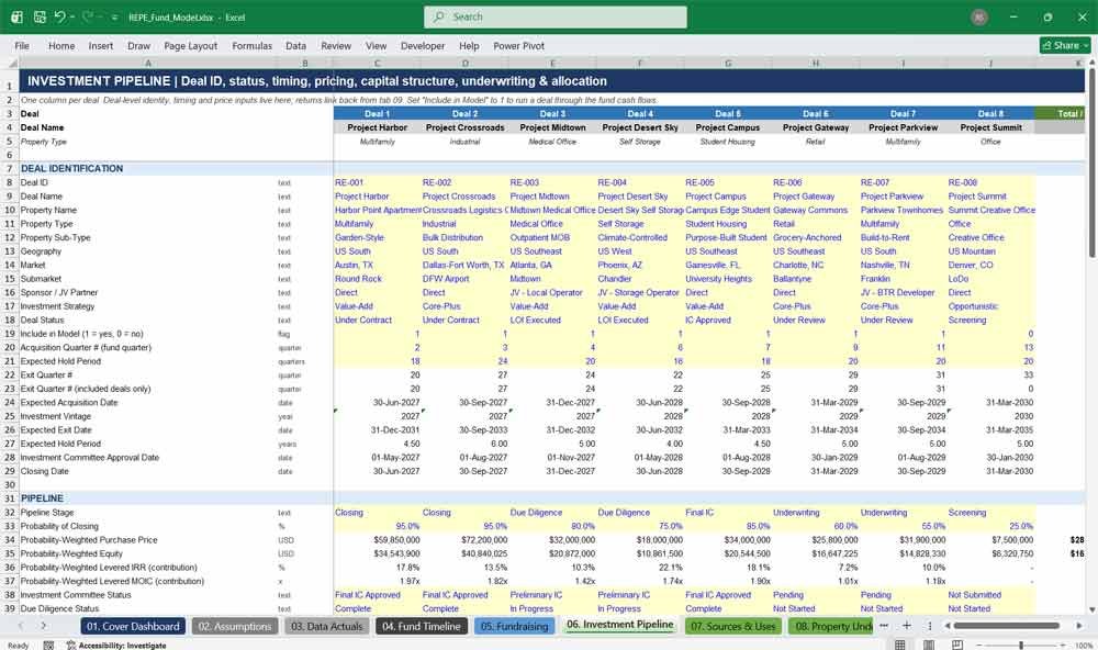 REPE Fund Financial Model Template