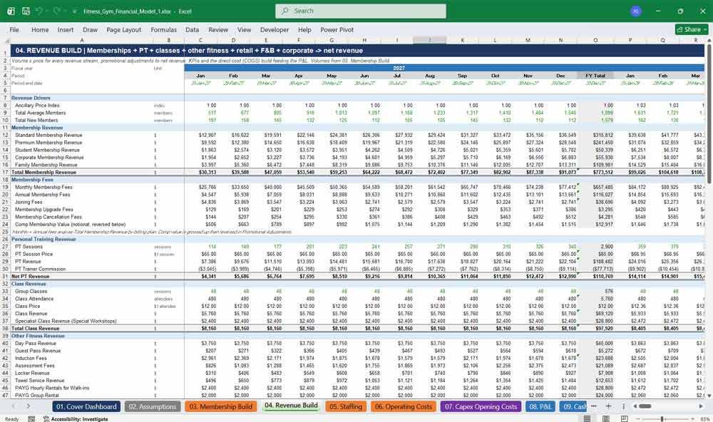 Health Club Financial Model Template