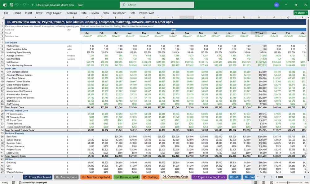 Health Club Financial Model Template