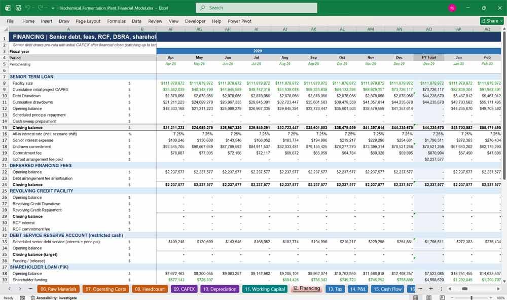 Biochemical Fermentation Financial Model Excel Template
