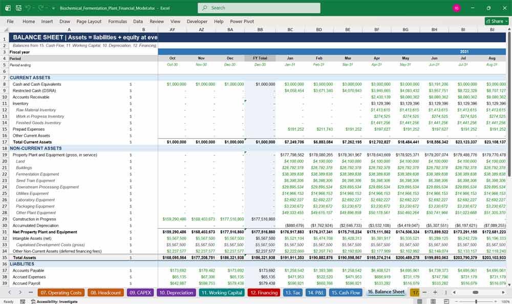 Biochemical Fermentation Plant Financial Model Excel xlsx