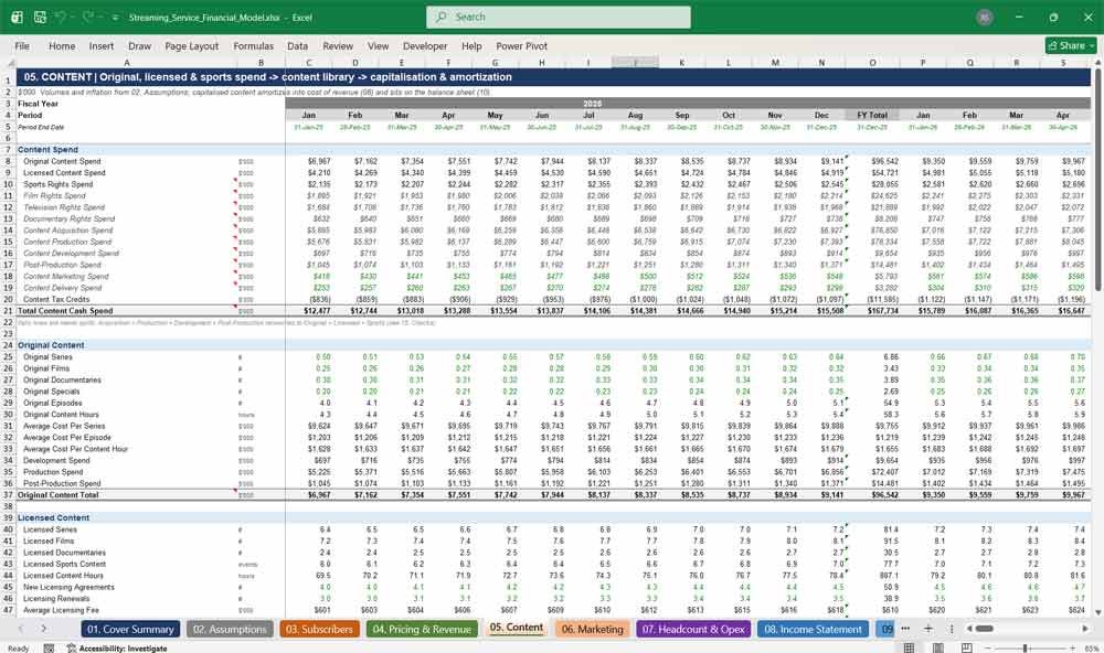 Web Streaming Service Financial Model Template