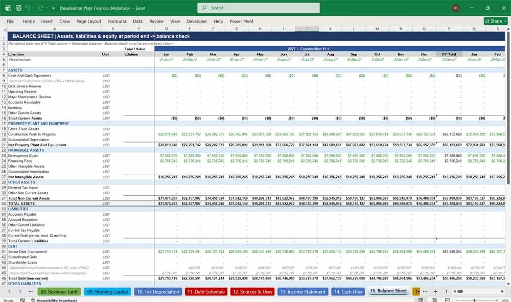 Desalination Plant Financial Model Template Excel