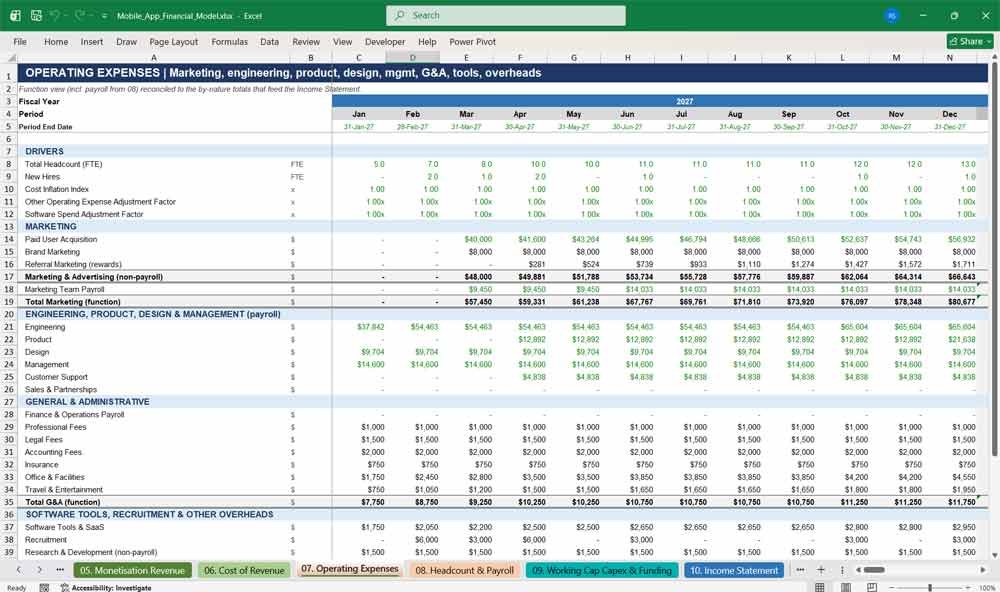 Mobile App Development Financial Model Template Excel