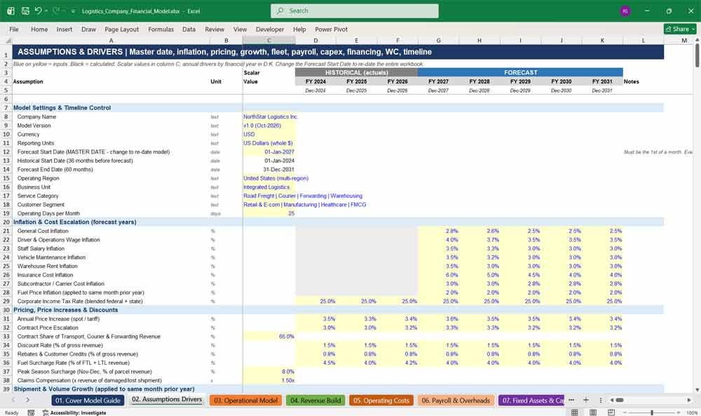 Logistics Company Financial Model Excel Template