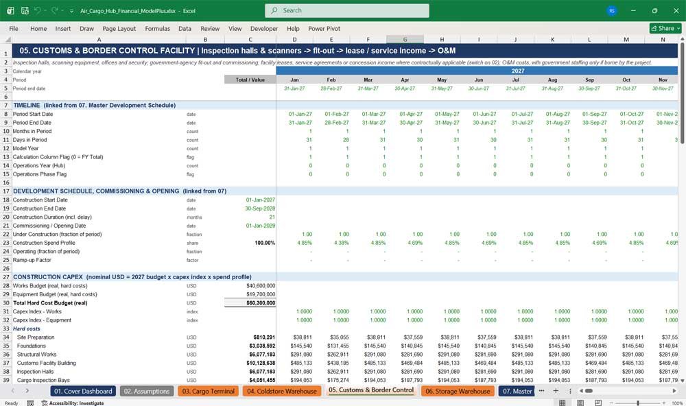 Air Cargo Hub Financial Model Template Excel